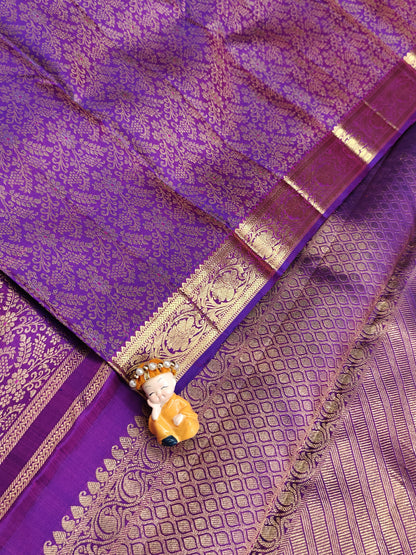 Royal Purple Pure Bridal Silk Saree with Gold Border