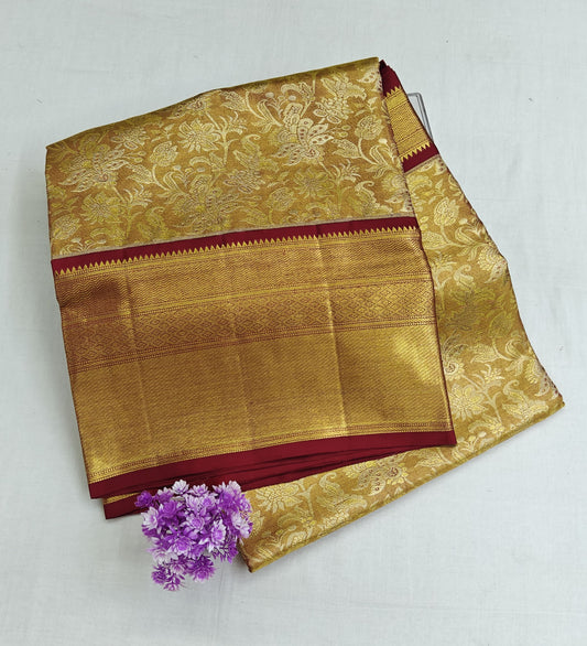 Gold Tissue Silk Saree with Maroon Border