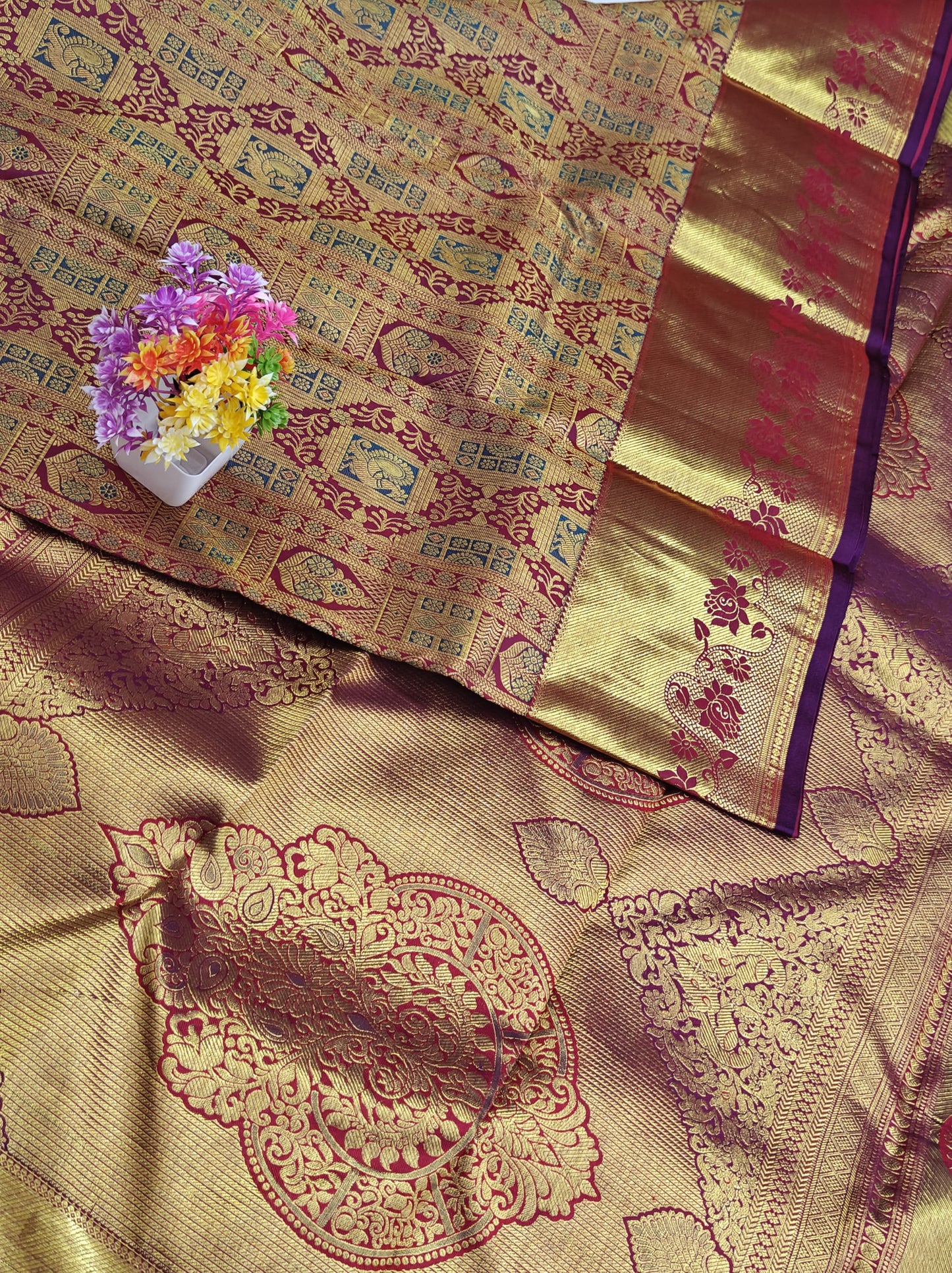 Traditional Maroon Bridal Silk Saree with Gold Border