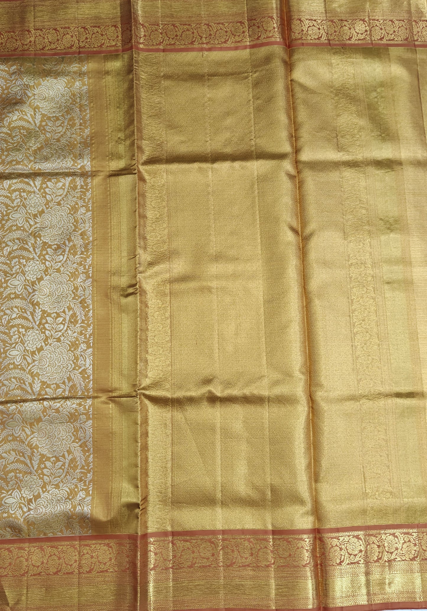 Gold Tissue Silk Saree with Orange Border