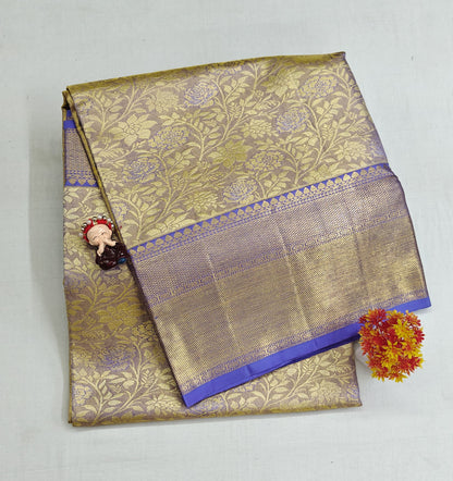 Gold Tissue Silk Saree with Purple Border