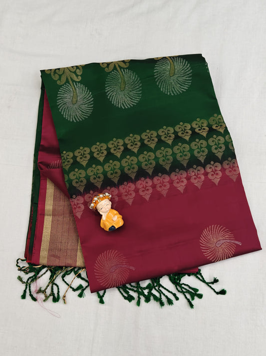 Dark Green & Maroon Soft Silk Saree