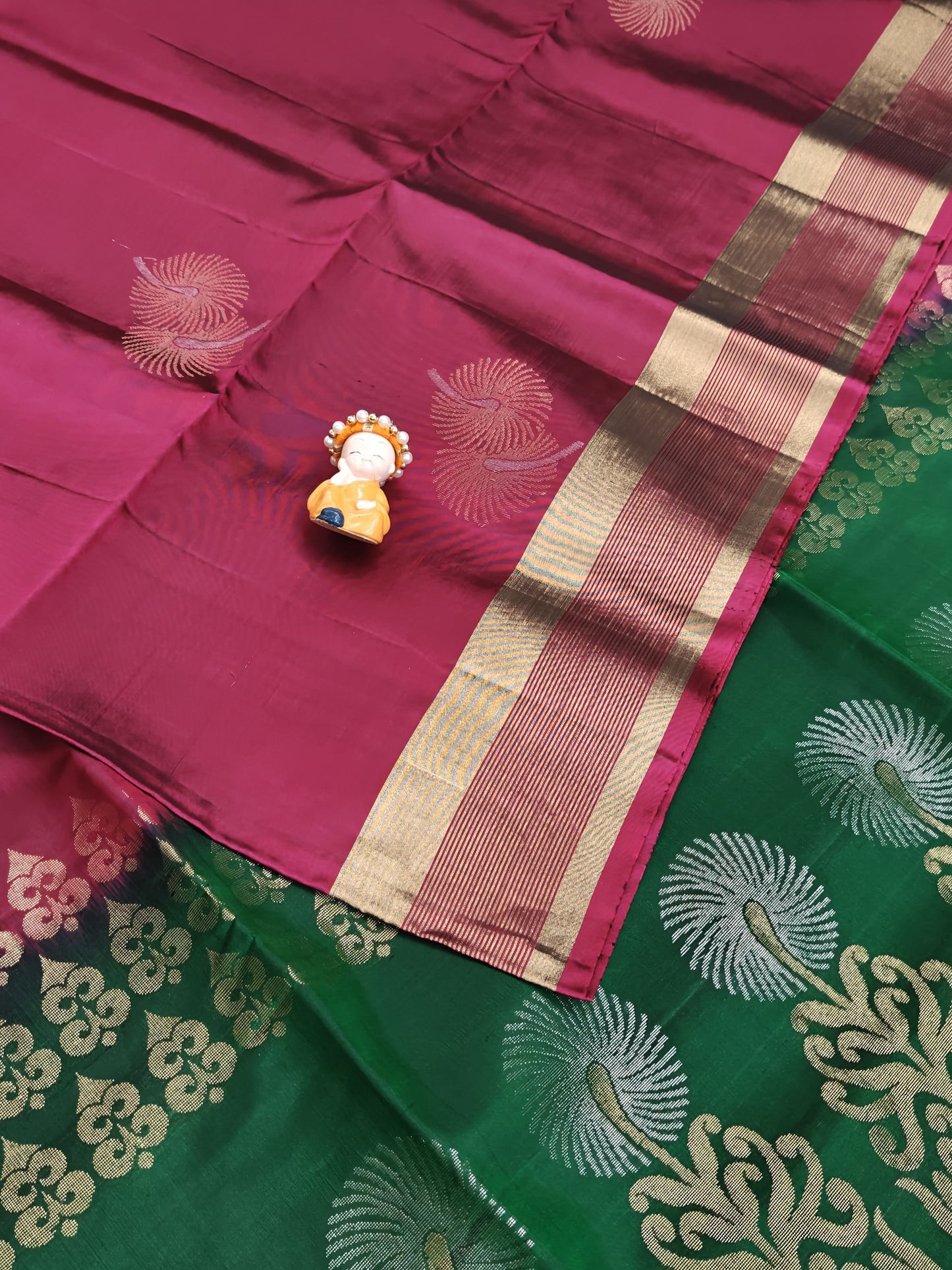 Dark Green & Maroon Soft Silk Saree