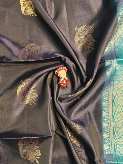 Dark Violet & Peacock Blue Soft Silk Saree