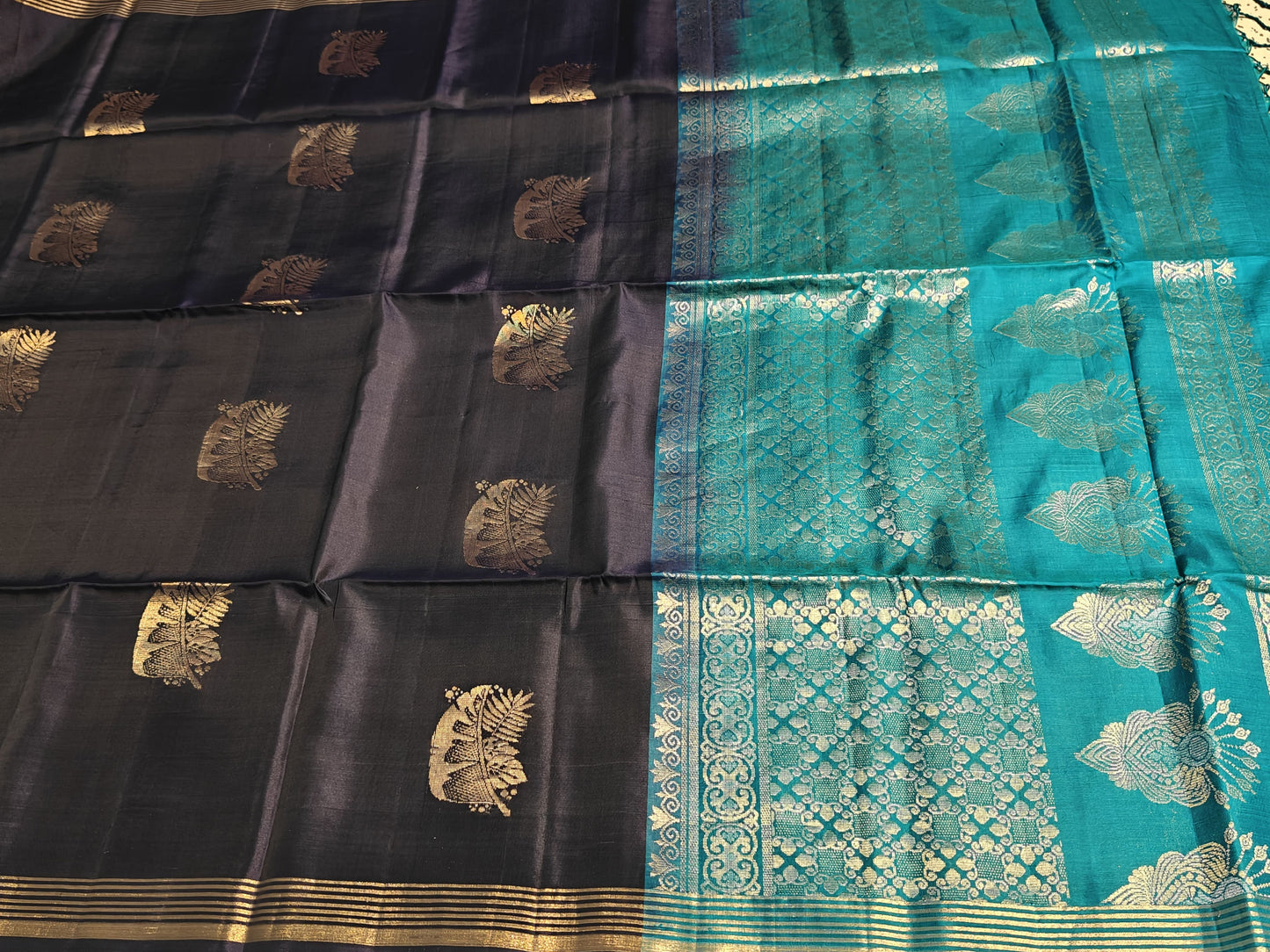 Dark Violet & Peacock Blue Soft Silk Saree