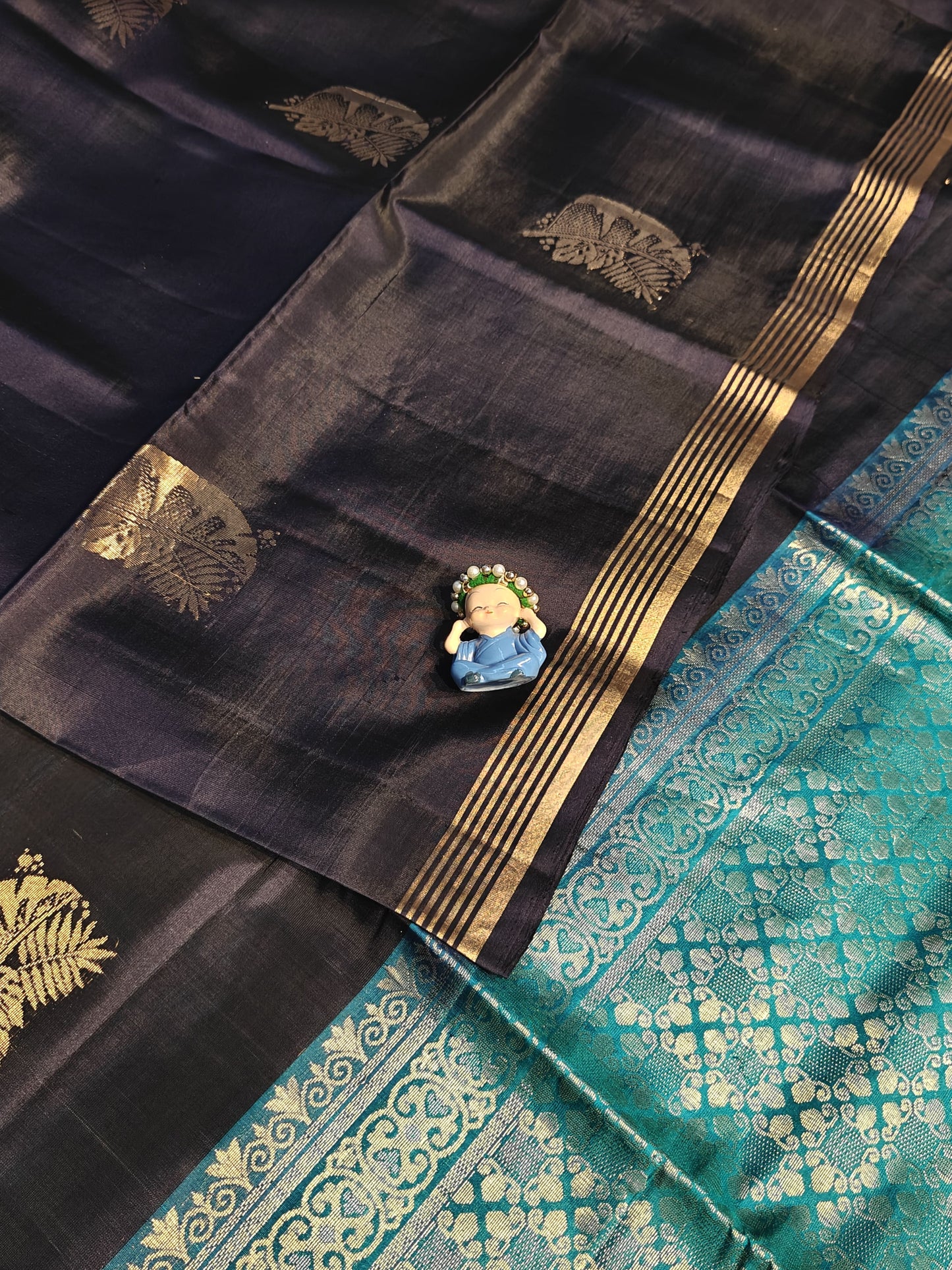 Dark Violet & Peacock Blue Soft Silk Saree