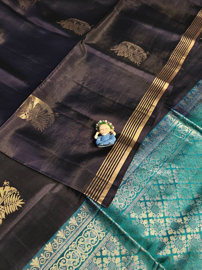 Dark Violet & Peacock Blue Soft Silk Saree
