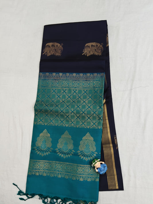 Dark Violet & Peacock Blue Soft Silk Saree
