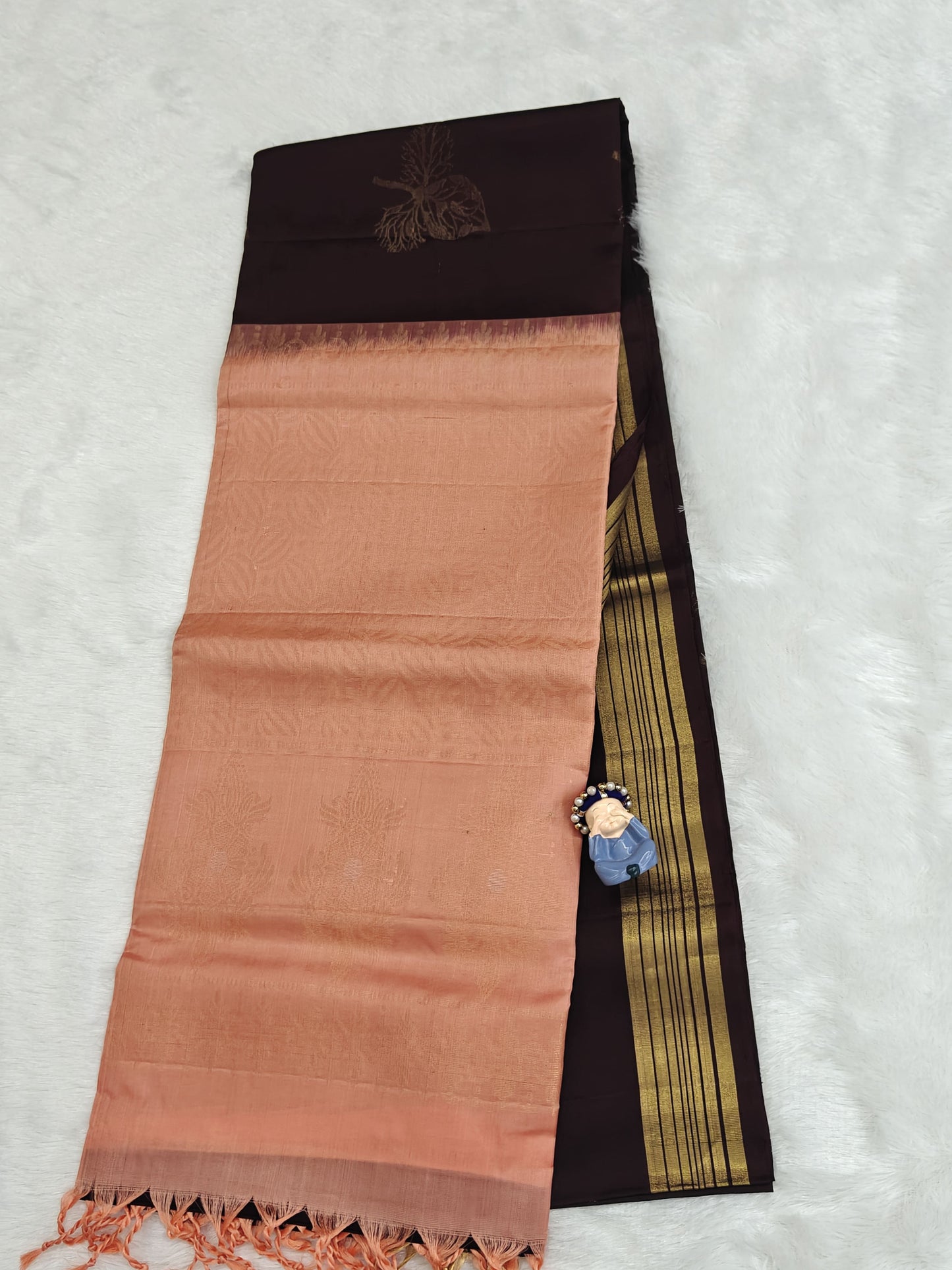 Coffee Brown & Peach Soft Silk Saree