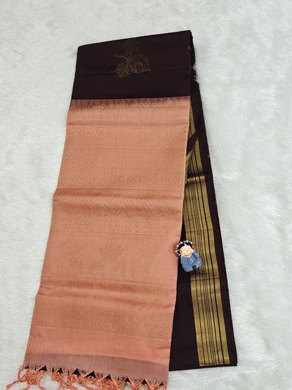 Coffee Brown & Peach Soft Silk Saree
