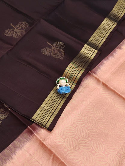 Coffee Brown & Peach Soft Silk Saree