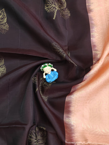 Coffee Brown & Peach Soft Silk Saree