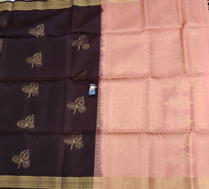 Coffee Brown & Peach Soft Silk Saree