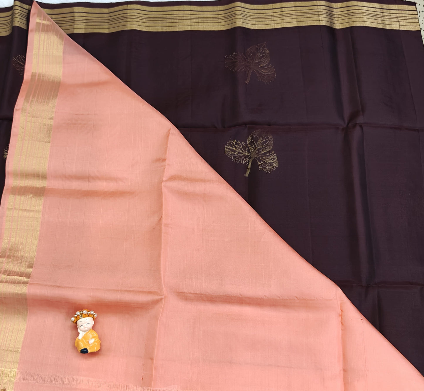Coffee Brown & Peach Soft Silk Saree
