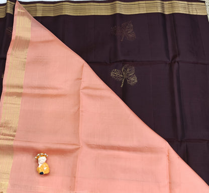 Coffee Brown & Peach Soft Silk Saree