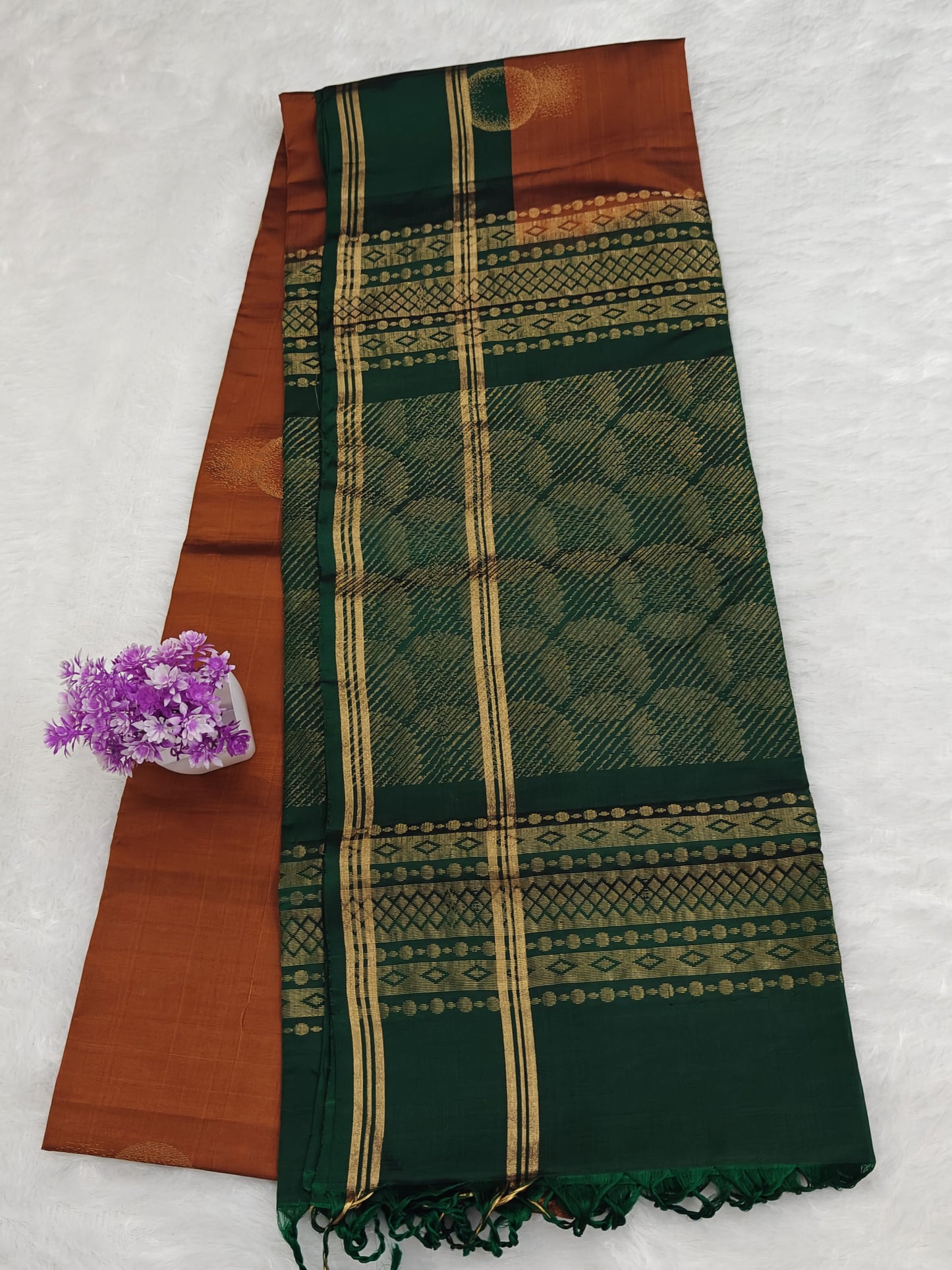 Dark Green & Mustard Soft Silk Saree