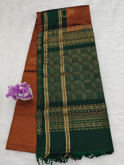Dark Green & Mustard Soft Silk Saree