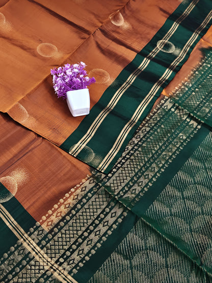 Dark Green & Mustard Soft Silk Saree