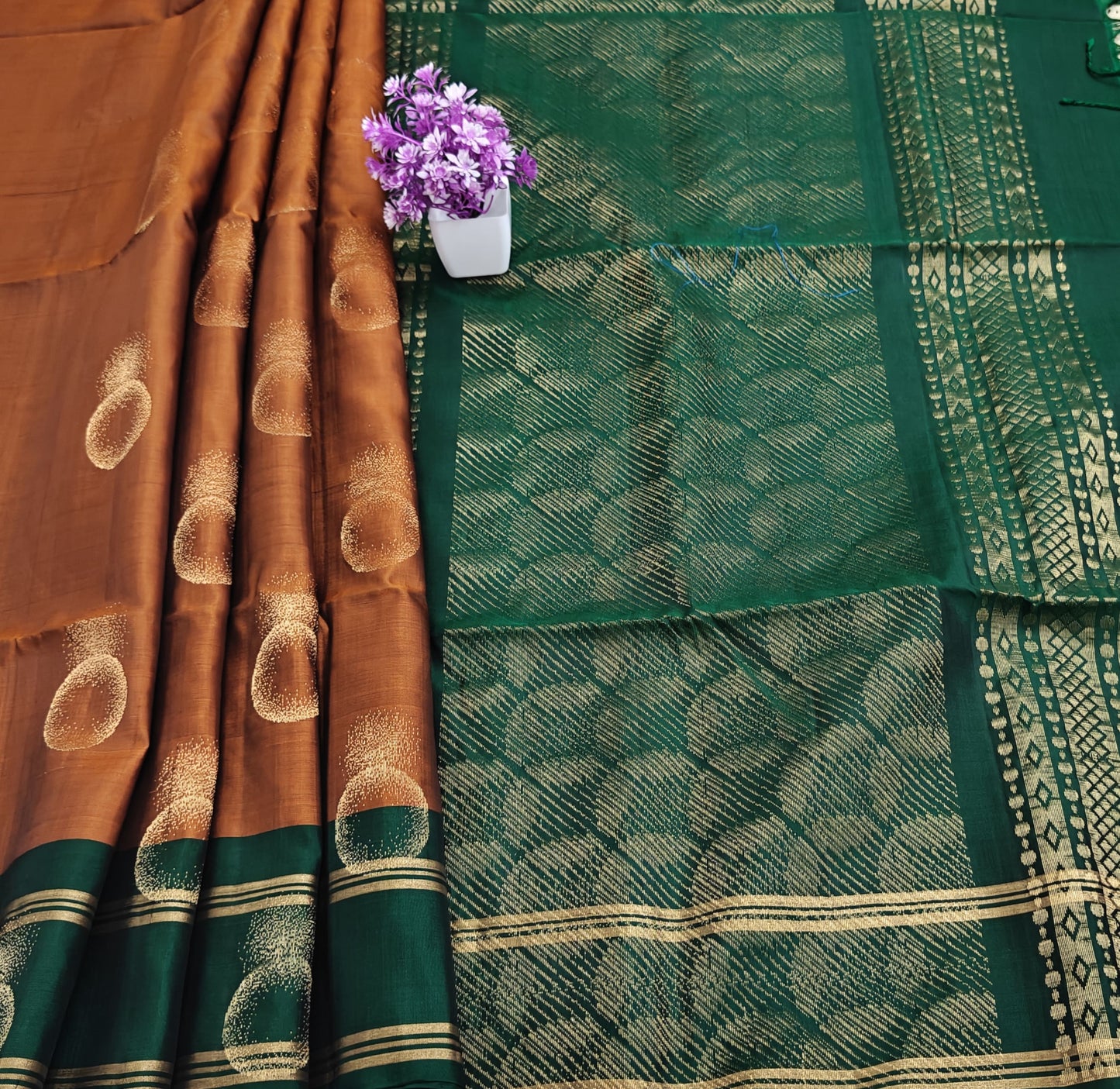 Dark Green & Mustard Soft Silk Saree