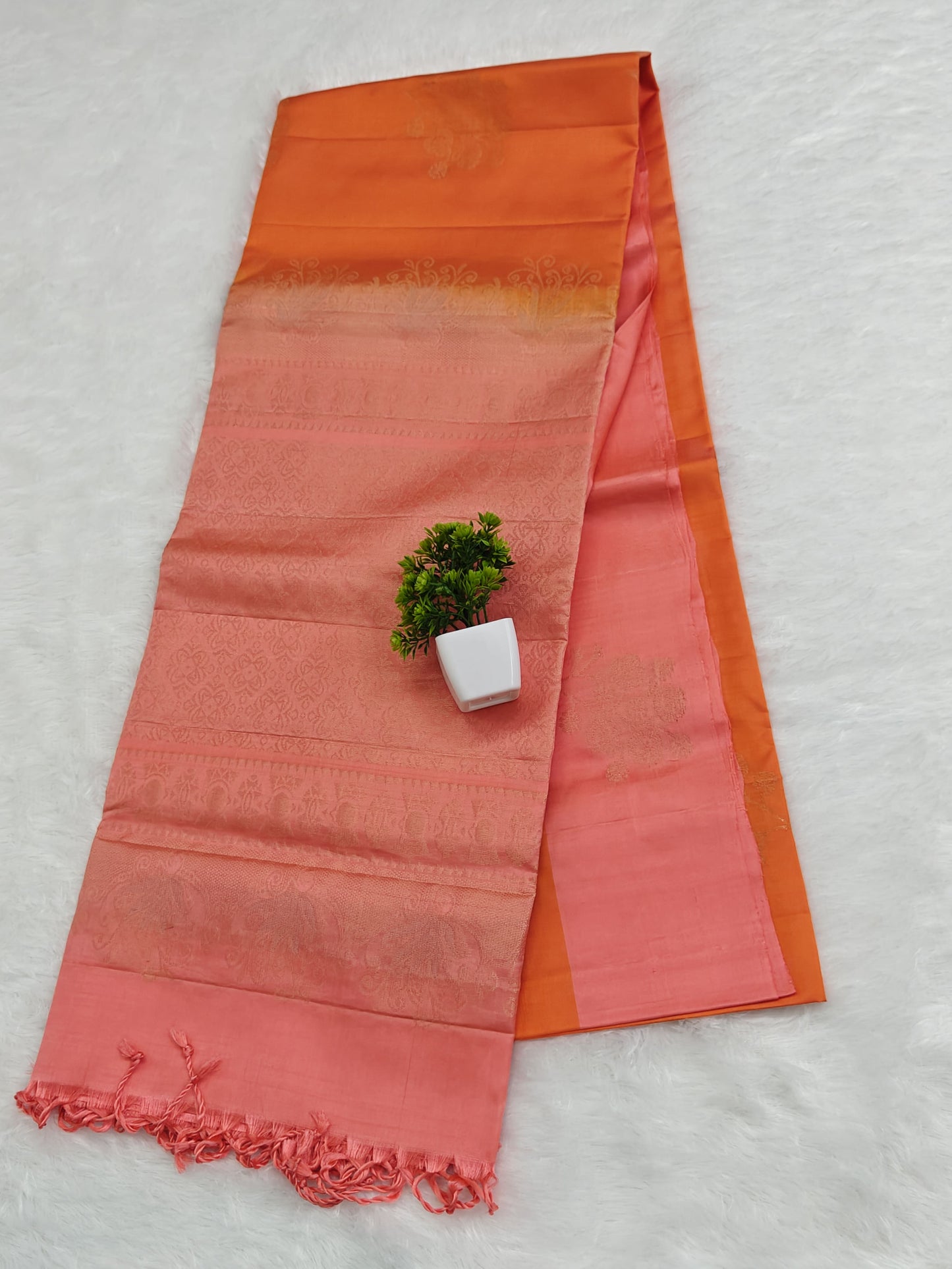 Orange & Pink Soft Silk Saree