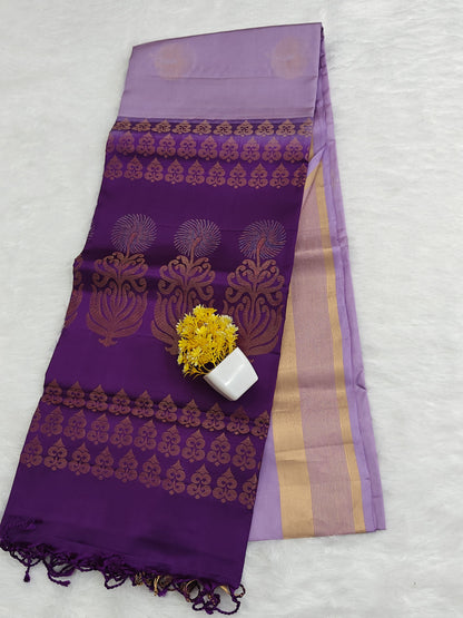Lavender & Purple Soft Silk Saree