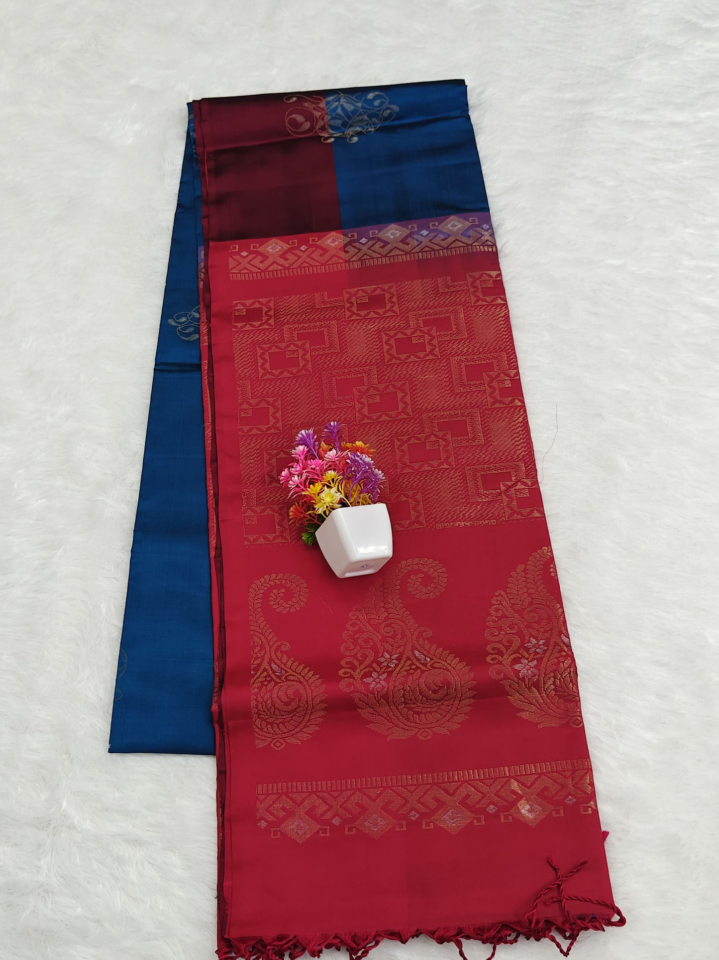 Royal Blue & Rani Pink Soft Silk Saree
