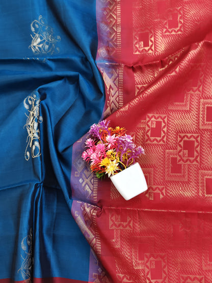 Royal Blue & Rani Pink Soft Silk Saree