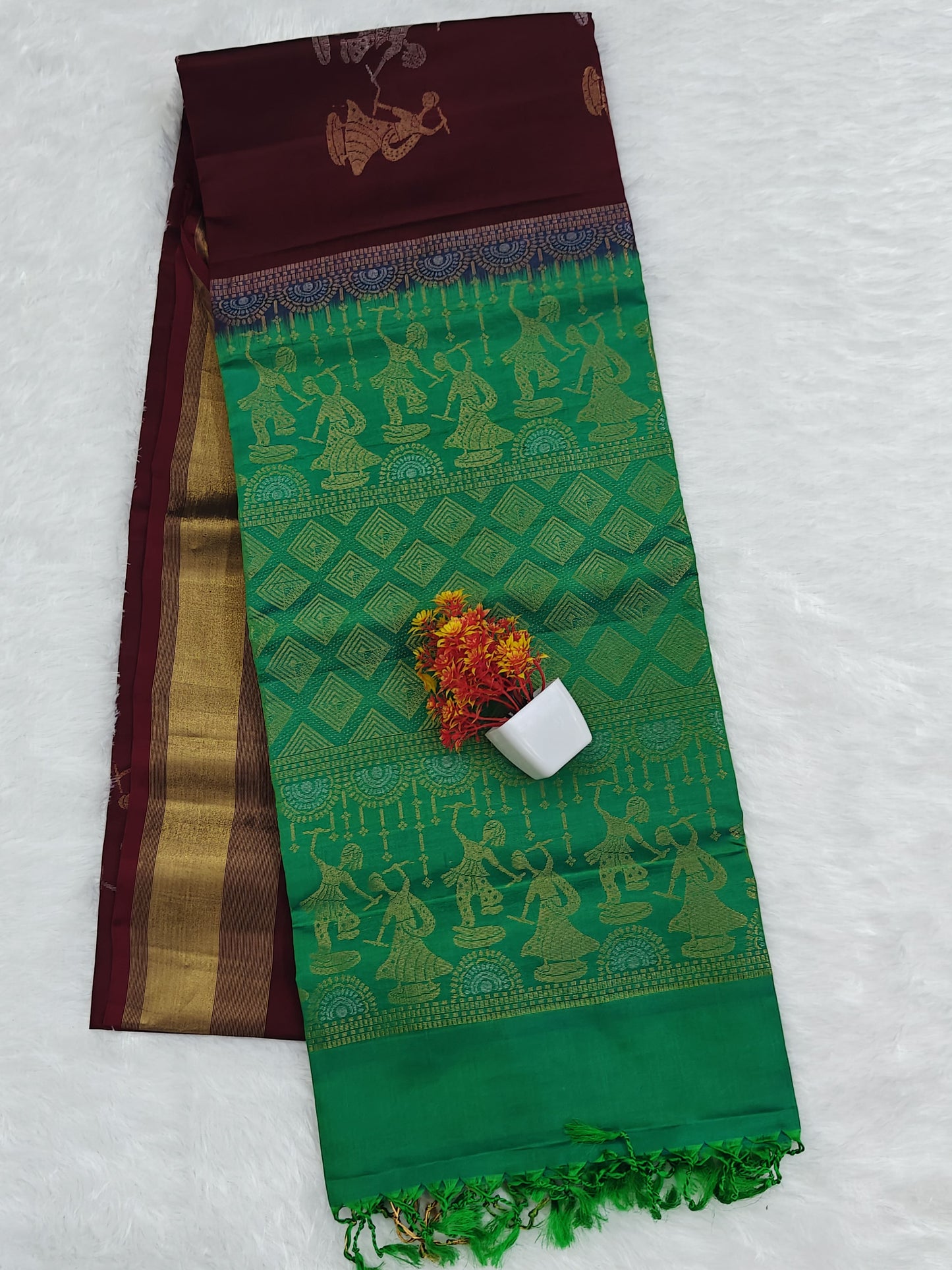 Green & Maroon Soft Silk Saree