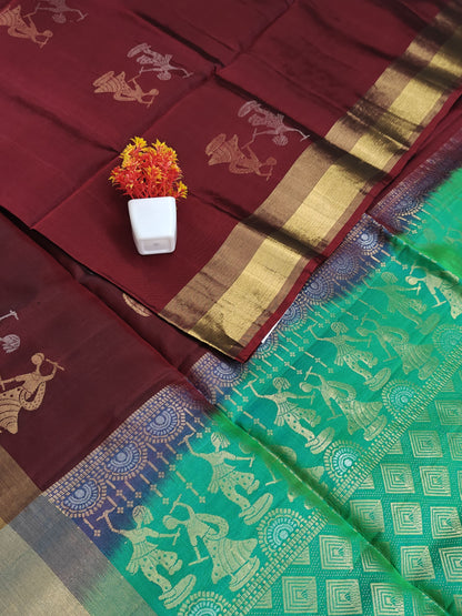 Green & Maroon Soft Silk Saree