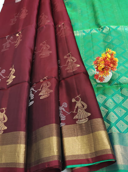 Green & Maroon Soft Silk Saree