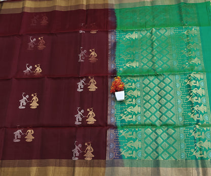 Green & Maroon Soft Silk Saree