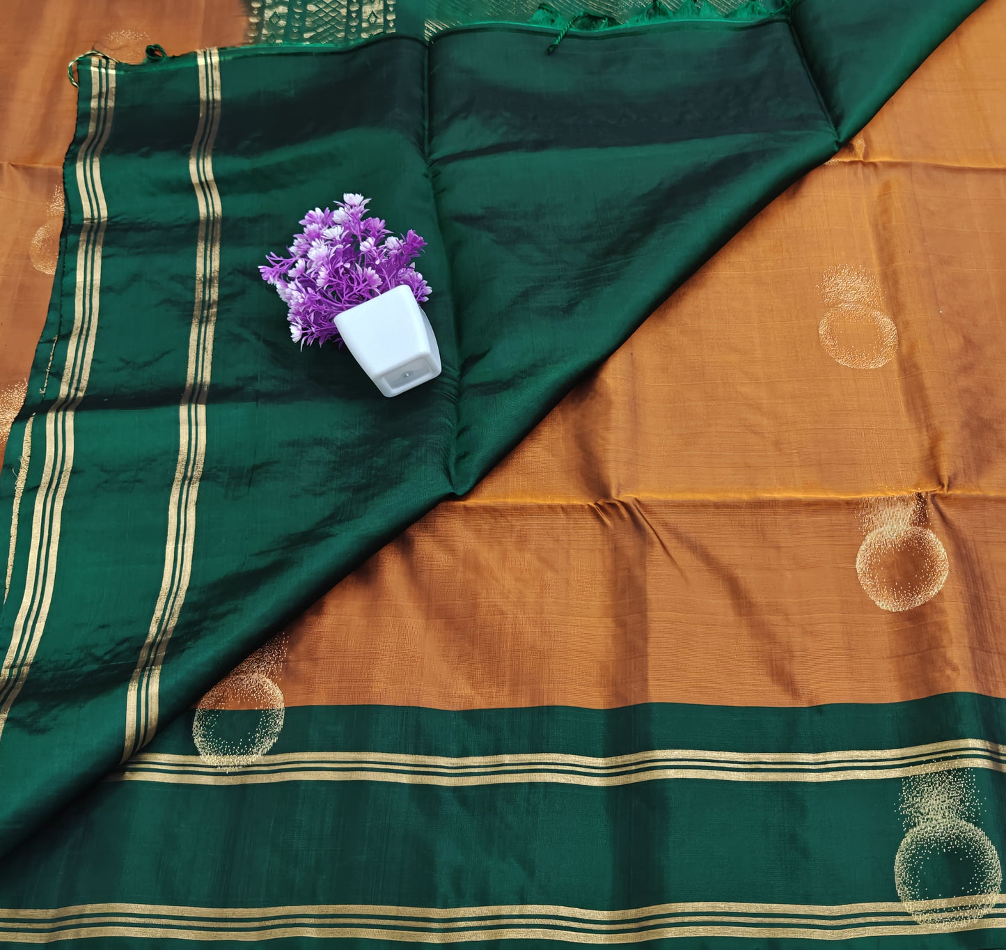 Dark Green & Mustard Soft Silk Saree