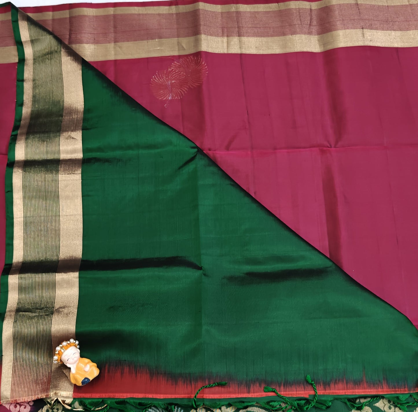 Dark Green & Maroon Soft Silk Saree