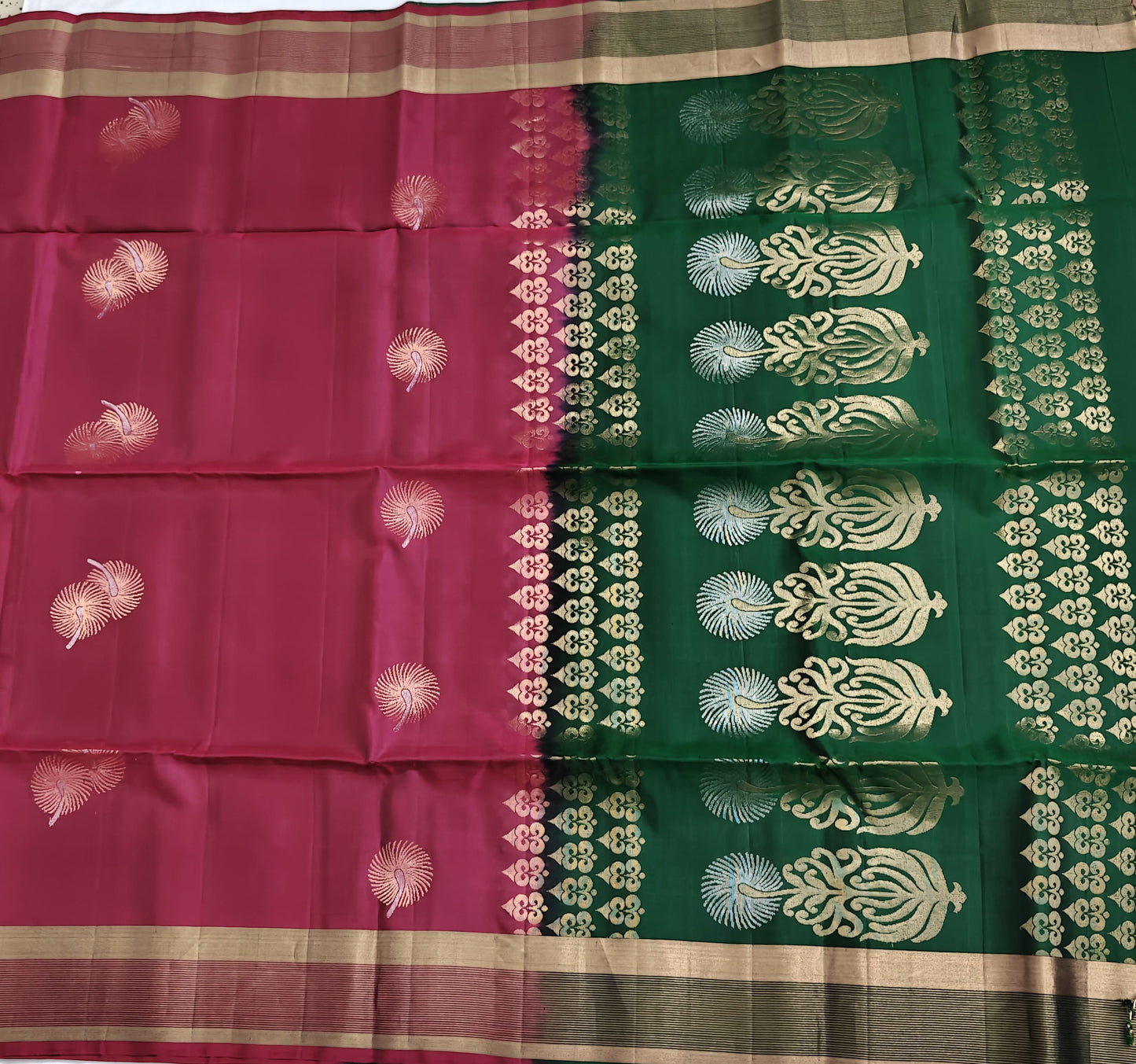 Dark Green & Maroon Soft Silk Saree