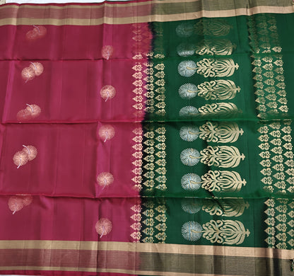 Dark Green & Maroon Soft Silk Saree