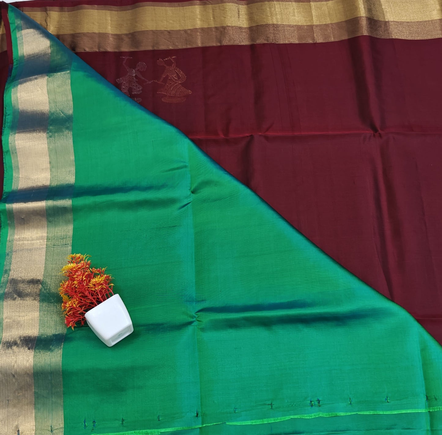 Green & Maroon Soft Silk Saree
