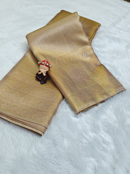 Copper Tissue Bridal Silk Saree