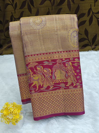 Elegant Beige Tissue Bridal Silk Saree
