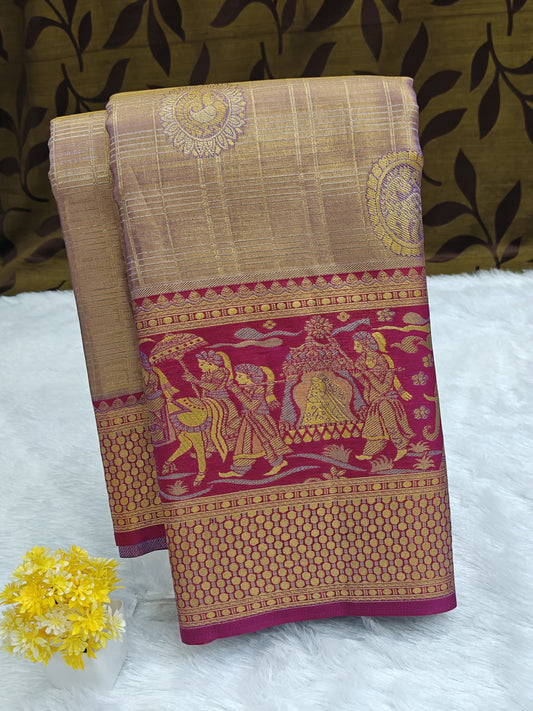 Elegant Beige Tissue Bridal Silk Saree