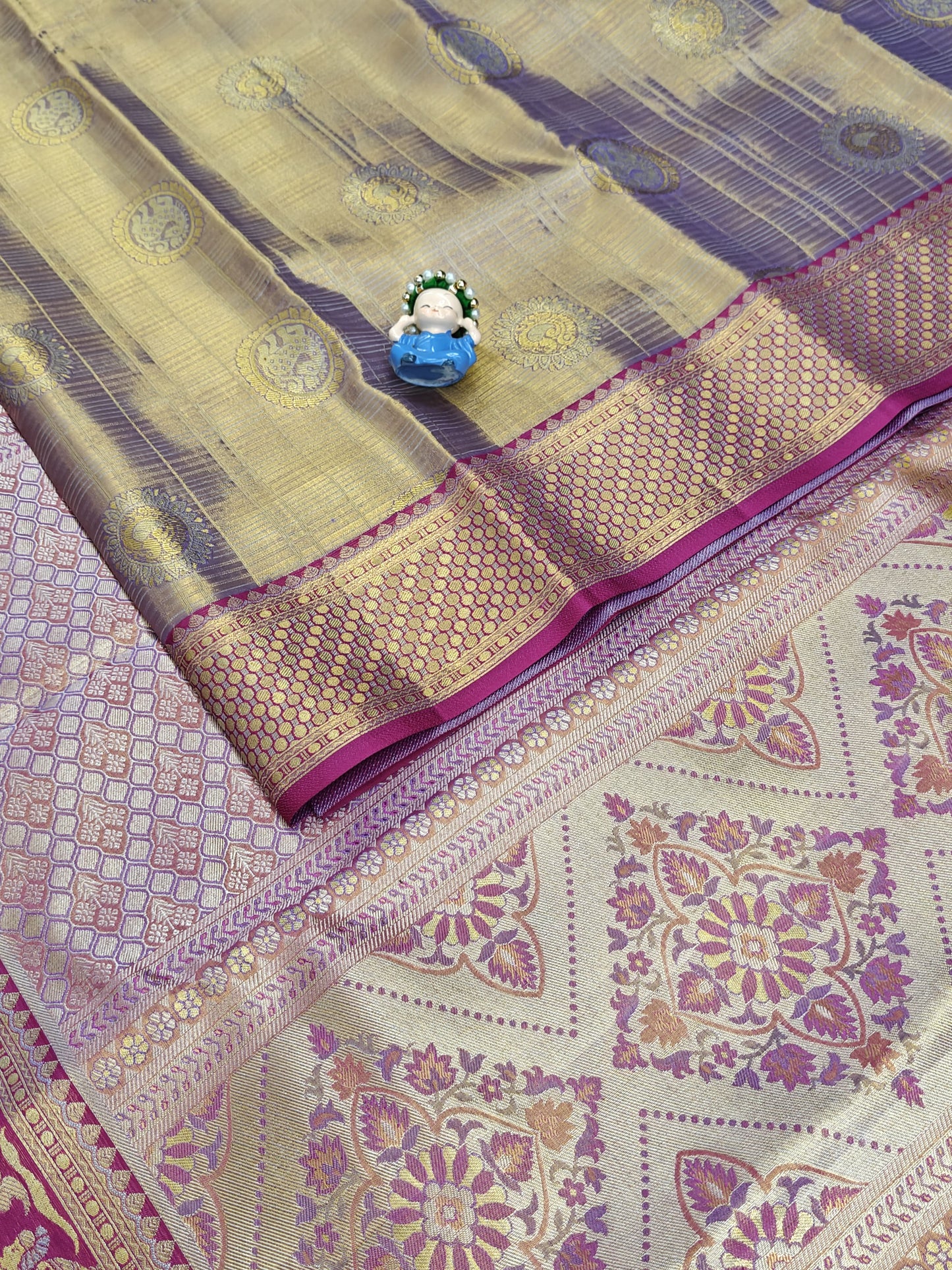 Elegant Beige Tissue Bridal Silk Saree