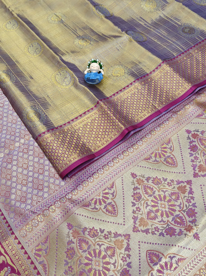 Elegant Beige Tissue Bridal Silk Saree