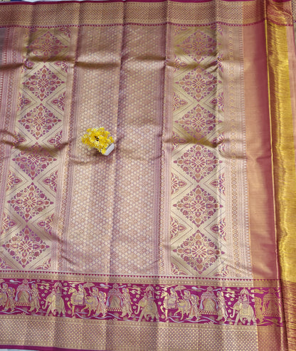 Elegant Beige Tissue Bridal Silk Saree