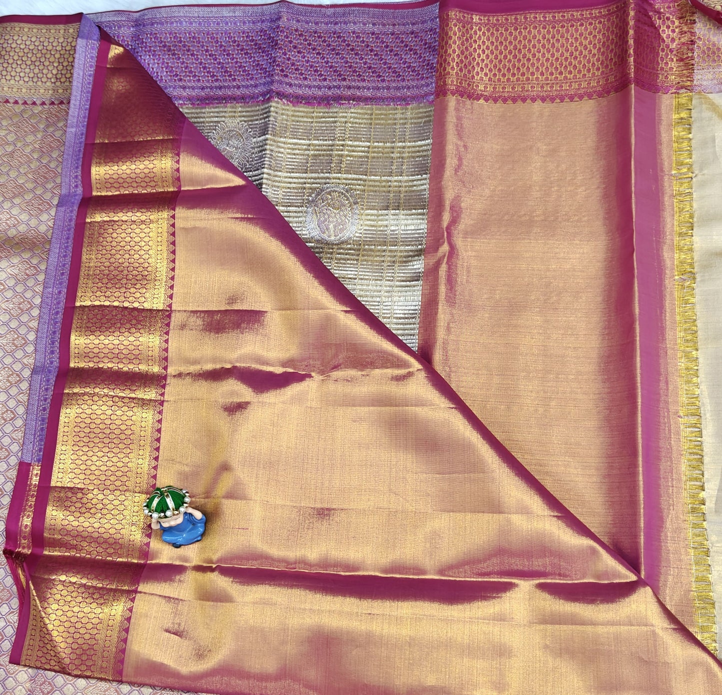 Elegant Beige Tissue Bridal Silk Saree