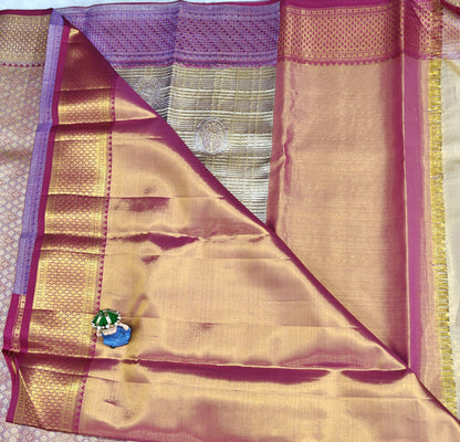 Elegant Beige Tissue Bridal Silk Saree