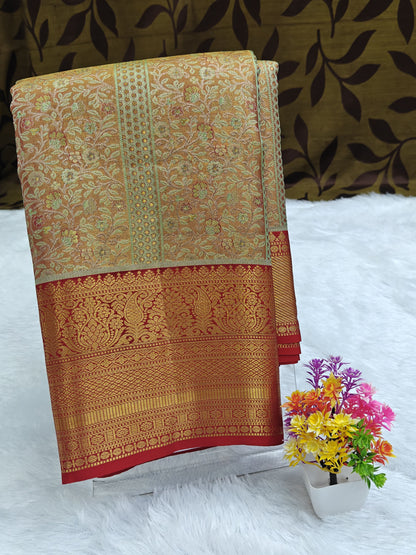 Gold Tissue Bridal Silk Saree with Rich Red Border