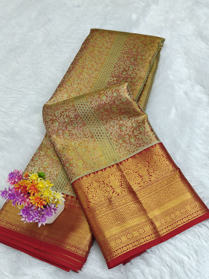 Gold Tissue Bridal Silk Saree with Rich Red Border