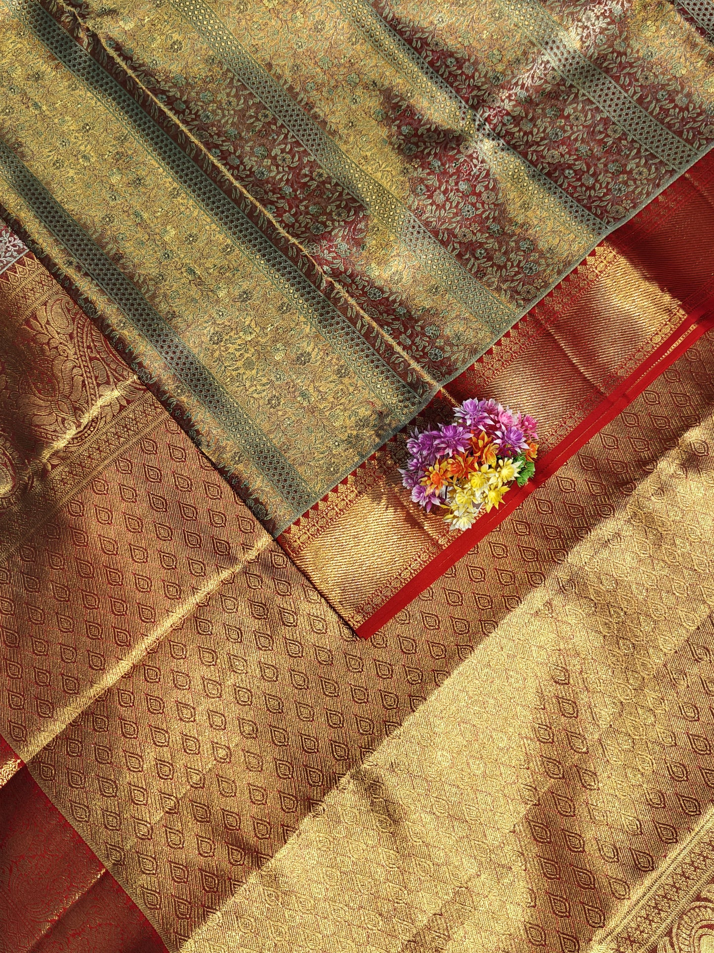 Gold Tissue Bridal Silk Saree with Rich Red Border