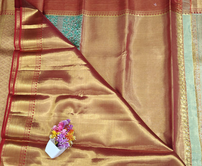 Gold Tissue Bridal Silk Saree with Rich Red Border
