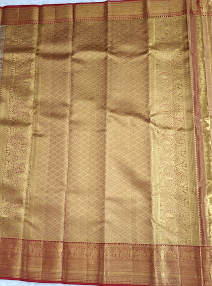 Gold Tissue Bridal Silk Saree with Rich Red Border