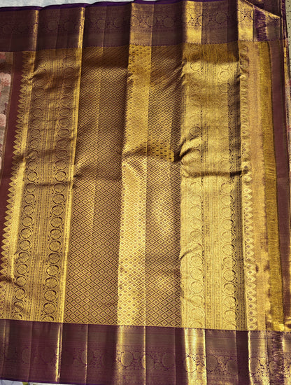 Elegant Peach Tissue Bridal Silk Saree